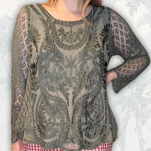 Euro Belle France Elegant Sage Green Lace Top